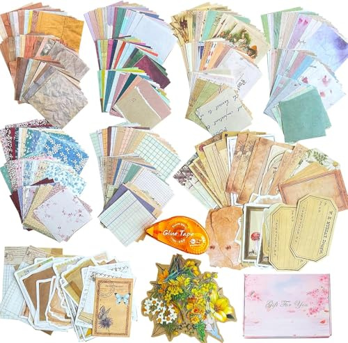 BLEDS Lot de 501 fournitures de scrapbooking, 460 feuilles de papier décoratif fin avec 40 autocollants en forme de fleur, 1 rouleau adhésif pour journal, carte ATC, planificateur, journal indésirable