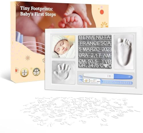 SP SEMPRE + Impronta Mani e Piedi Neonati Kit Cornice Personalizzata Impronte Neonato Quadretto Nascita Bimbo Felt Board con Lettere e Numeri