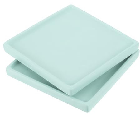 PATIKIL Lot de 2 soucoupes carrées en céramique pour pot de fleurs de 17,8 cm, plateau d'égouttement pour intérieur, extérieur, terrasse, balcon, bleu lac