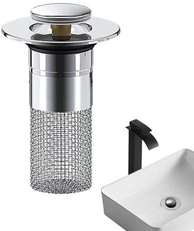 Waschbecken-Haarfänger, Waschbecken-Abflussfilter – Badezimmer-Waschbeckenstopfen, Haarfänger, Pop-Up-Waschbeckenabflussfilter mit abnehmbarem Edelstahl-Filterkorb für Badezimmer