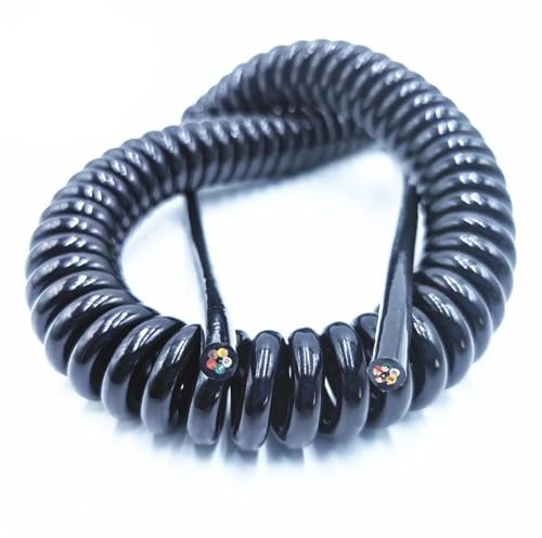 Câble spiralé à fil télescopique, câble à ressort, rallonge à ressort noir à 4 conducteurs, cordon d'alimentation en spirale 20AWG 24AWG 17AWG 14AWG 2,5 mètres, 5 mètres, 7,5 mètres de câble(Line leng