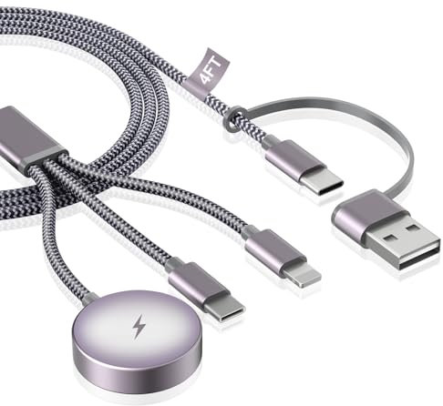 3 in 2 for Apple Watch Charger USB C - 4FT imodomio Travel Charging Cable for iPhone and iWatch Chargers, Nylon Braided Charger for Apple Watch Series 10/9/8/Se/Ultra & iPhone 16/15/AirPods - Black