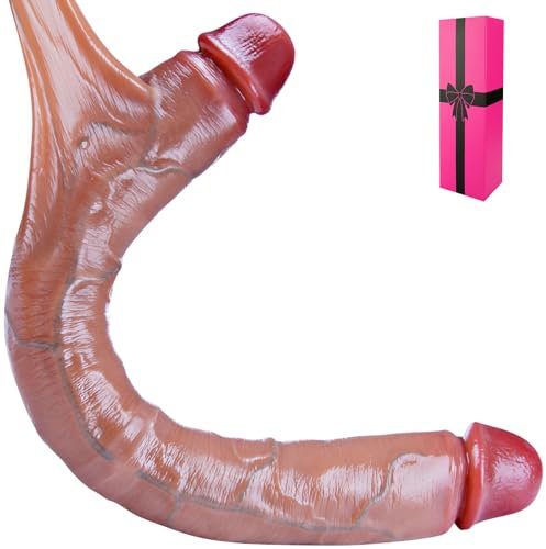 Dildo gigante realistico in silicone doppio, 45 x 4,5 cm, con pelle mobile, doppia ghiandole XXL, lungo e ampio, giocattolo per il punto G anale e vaginale, adatto per coppie lesbiche