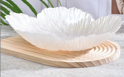 YJDZ Nordic Modern - Frutero de cristal con forma de flor nacarada, plato decorativo grande para uso doméstico (blanco, 31 x 7,4 cm)