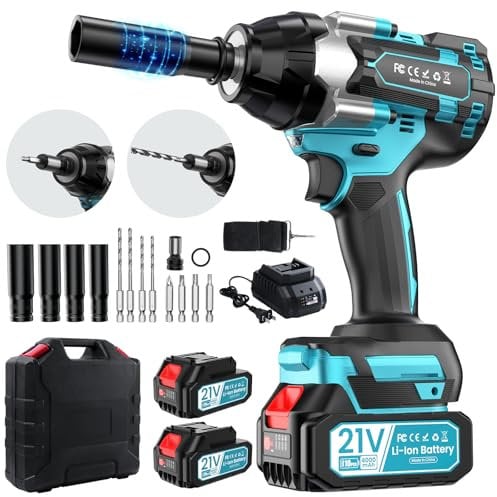 sukaudiz Corldless Impact Wrench Avvitatore a Impulso, Elettroutensile Professionale 3 in 1 Set di Chiave Elettrica/Trapano Elettrico/Cacciavite ad Alta Coppia da 1000 Nm