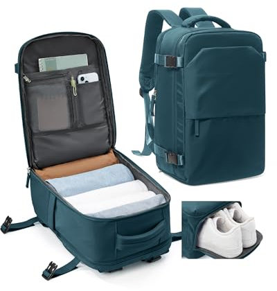 kibachev Ligera Mochila Viaje Cabina Avion 40x20x25 Ryanair Mujer Hombre Mochilas de Viaje Para Avion 20L con Zapatillero Travel Backpack
