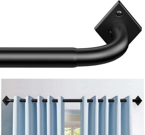 PESENP Curtain Poles for Eyelet Curtains - 85-321cm Black Curtain Rods - 25mm Diameter Adjustable Metal Industrial Curtain Pole for Doors Windows Blackout Curtains