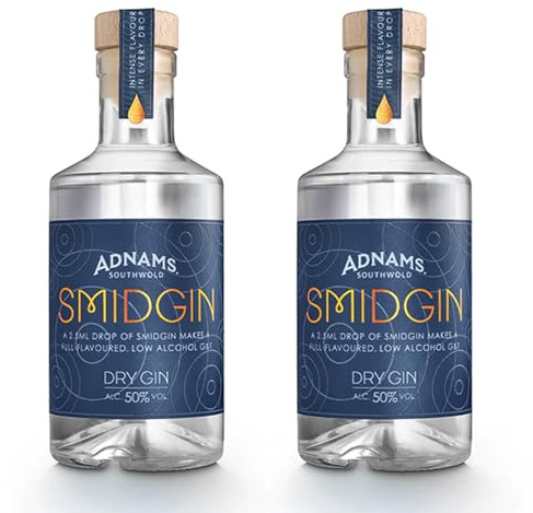 Adnams | Smidgin London Dry Gin 50% & 0.6% ABV | 2 x 20cl | Distilled with 10 times the botanicals, this ultra concentrated gin delivers full juniper forward flavour in just a 2.5ml.