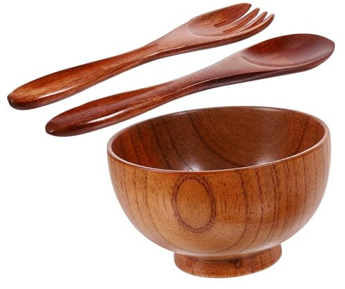 HOLIDYOYO 1ensemble Bols Bois Naturel avec Cuillère Et Fourchette Bol À Salade Léger pour Fruits Et Aliments pour Maison Restaurants