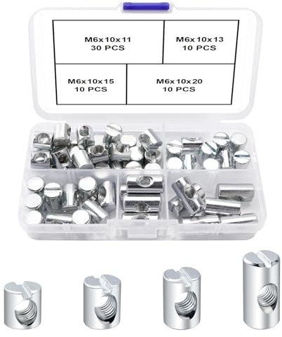 VooGenzek 60 Piezas M6 x 11/13/15/20 mm Tuercas de Pasador Ranuradas, Tuercas de Barril Muebles, para Muebles Camas Sillas, Plata