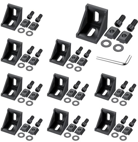 GETLITOOL 10x Escuadras de Aluminio 4040, Soporte de Esquina de Perfil de Aluminio EU40 con 20pcs Tuerca Martillo M8 y Tornillos Arandelas para Marcos de Mecánicos, Puertas y Ventanas etc.