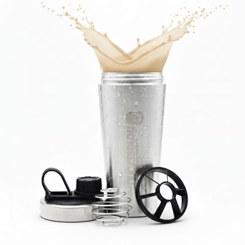 FitnessZone Shaker Proteínas Acero Inoxidable - Mezclador De Proteínas Con Cierre Hermético, Filtro Desmontable, Gancho De Transporte, Sin Olores, Libre BPA, Fácil Lavado