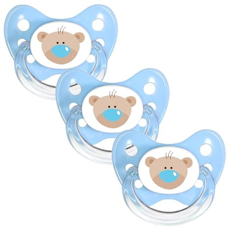 dentistar Silikon Schnuller 3er-Set - Größe 1 Schnuller 0-6 Monate - Zahn- & kieferfreundlicher Nuckel mit Dental-Stufe – BPA-frei – Made in Germany - Bär, Blau