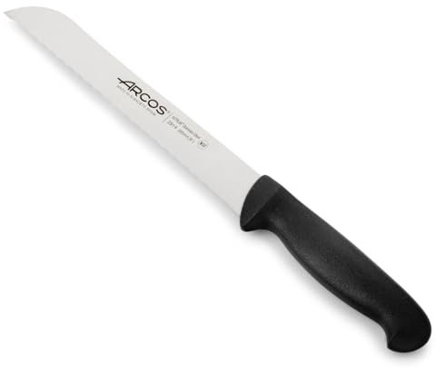 Arcos Serie 2900 - Cuchillo Panero - Hoja Serrada de Acero Inoxidable Nitrum de 200 mm - Mango inyectado en Polipropileno Color Negro