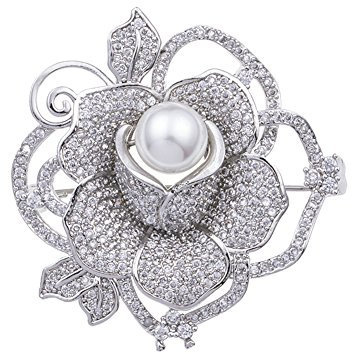 YAZILIND Rose Blume eingelegten Zirkon Perle Luxus Brosche weiblichen Luxus Mantel Schal Pin Silber Kleidung Zubehör Farbe