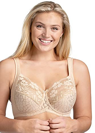 Miss Mary of Sweden Jacquard & Lace Womens Underwired Bra with Side Support 42F Beige