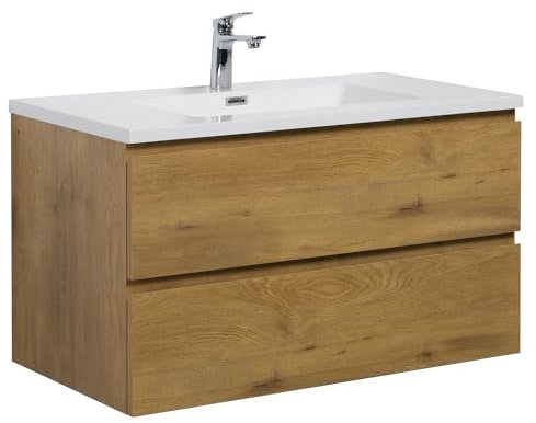 Badplaats B.V. Meuble de Salle de Bain Angela 90cm lavabo F. Oak – Armoire de Rangement Meuble lavabo