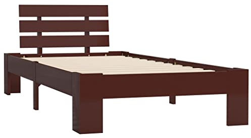 vidaXL Kiefernholz Massiv Bettgestell Holzbett Futonbett Einzelbett Massivholz Bett Bettrahmen Lattenrost Schlafzimmerbett 90x200cm Dunkelbraun