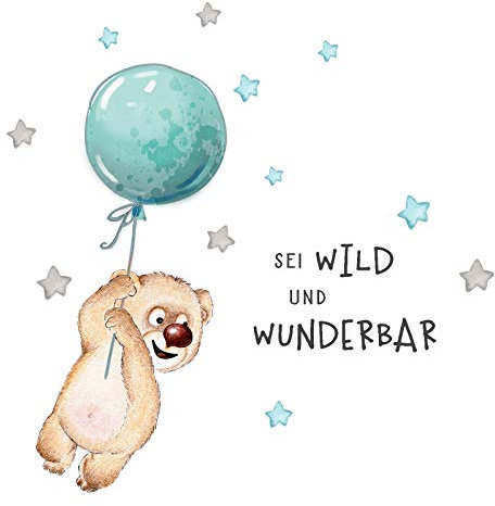 Little Deco Wandtattoo Sei wild & Teddybär mit Luftballon DL329 M - 128 x 60 cm (BxH)