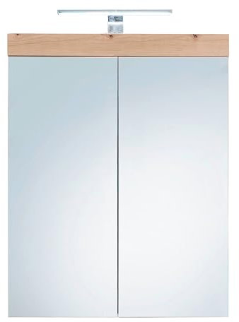Badezimmer Spiegelschrank in Eiche Asteiche Amanda 60 x 77 cm inklusive LED Spiegellampe und Steckdose
