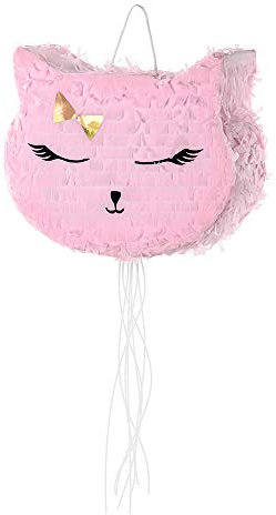 Piniata Katze Rosa 35x27x9 cm – Piñata zum Befüllen mit Süßigkeiten und kleinen Geschenken – Partydeko Kindergeburtstag Mädchen Motto Party