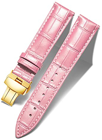BINLUN Leder Uhrenarmband Lederarmband Ersatz Uhrenarmbänder für Herren Damen mit Silber/Gold/Roségold Schmetterling Faltschließe 12-24mm(12mm Rosa-Gold Schnalle)