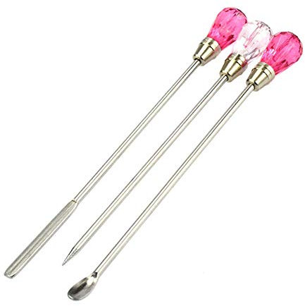 Strumento manicure per unghie 3 pezzi Nail Art Mescolando Rod Strumenti fai da te Cucchiaio Spatola Ago Stick per Polvere Liquido Colla Strass Acrilico Gel UV Miscelazione Manicure Accessori