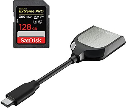 SanDisk Extreme PRO 128GB SDXC UHS-II Card with SanDisk Extreme PRO SD UHS-II USB-C Card Reader