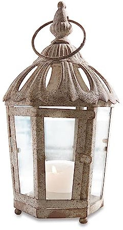 Loberon Laterne Artemisie, rustikales Antik-Finish, romantische Beleuchtung, nostalgischer Charme, Dekoration, Wohn-Accessoire, Eisen, Glas, antikbeige