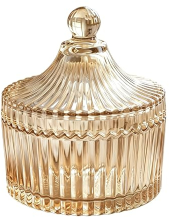 erioctry 280ml/9.47oz Elegant Tent Shaped Crystal Glass Candy Jar with Lid Decorative Snack Storage Container for Wedding Home Office Desktop Gift