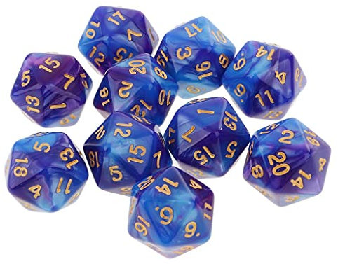 Colcolo 10 Pezzi Dadi a 20 Facce D20 Dadi Poliedrici per da Sotterranei E Draghi, Blu Viola