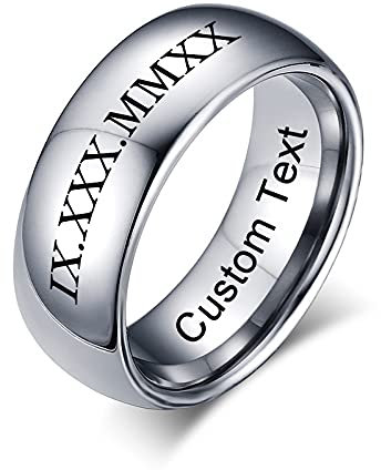 Xtiaotfrdy Ehering aus Wolframcarbid, personalisierbar, für Männer und Frauen, hochglanzpoliert, bequeme Passform, 8 mm, zirkonia,