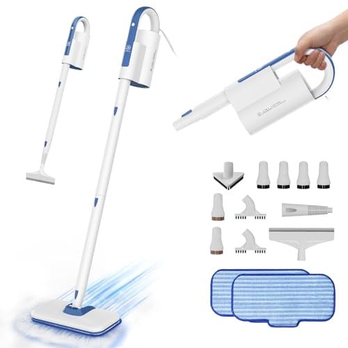 Scopa a vapore 7 in 1 con accessori, 1200 W per pavimenti in legno duro e piastrelle, rimovibile in pulitore a vapore portatile per la pulizia di pareti, divani e tutte le superfici (2 panni lavabili