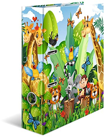 HERMA Ordner A4 Dschungel Set, 10 Stück, 7 cm breit, Ringordner mit Kindergarten Motiv, bunter Aktenordner mit Innendruck für Jungen, Mädchen und Kinder