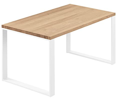LAMO Manufaktur Esstisch Küchentisch Schreibtisch Couchtisch aus Massivholz, 140x80x76 cm (AxBxH), Modern, Natur/Weiss, LAG-01-A-002-9016M