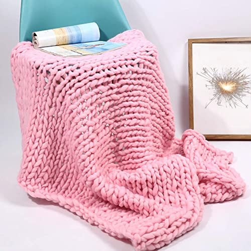RGRE Super Soft Chunky Knit Throw Blanket for Couch, Handmade-Large Cable Knit Weighted Blanket - Crochet Handwoven Home Decor Knitted Blankets - Fluffy Cozy Woven Blankets (pink 60x60cm)