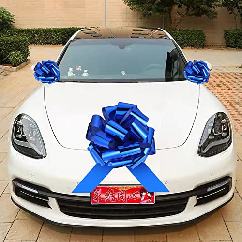 Chexin Große Blau Schleife für Auto Geburtstag Happy Birthday Geschenk, Fahrrad, Hochzeit, Valentinstag, Muttertag, Weihnachten, Neue Häuser, Riesige Autoschleife ø 50cm, und Bänder 600 cm Lang