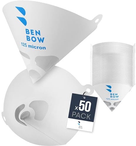 BenBow Filtro per Vernice 125µ x 50 Pezzi - Filtro monouso in Carta con Tessuto in Nylon - per filtrare Vernici e Colori da impurità