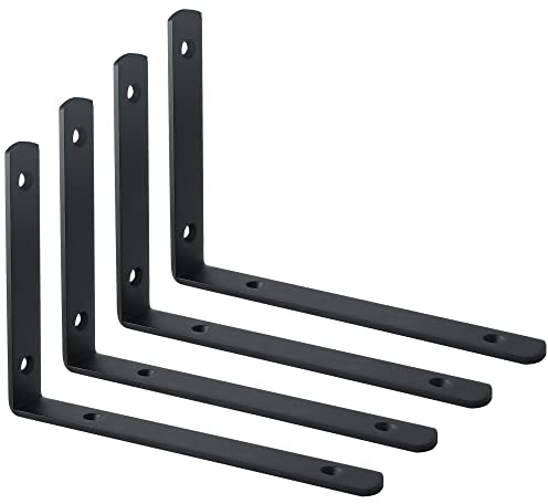 SAYAYO 4MM Black Shelf Bracket Heavy Duty L Brackets for Wood 200 * 140mm | Stainless Steel Angle Brackets for Shelves Corner Wall Shelf Support, 4 Pcs