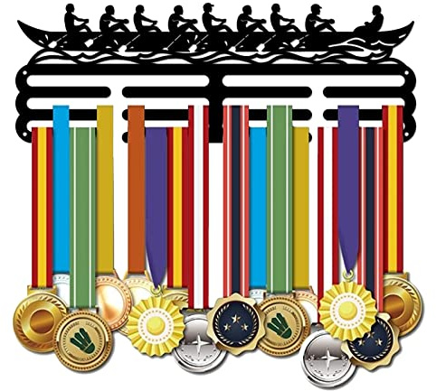 SUPERDANT Porte Medaille Aviron Médailles Porte Médaille Affichage Cintre Fer Noir Crochets Muraux pour Compétition Support Medaille Tenture Murale 40x15cm