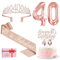 40 Geburtstag Dekorationen für Frauen Einschließlich 40 Geburtstag Krone Diadem, Geburtstag Schärpe 40, Cake Topper und 40 Kerzen Rosegold, Zahlenballons 40, 40 Geburtstagsgeschenke für Frauen
