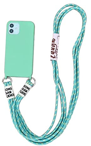 Emlivi Handykette Hülle für iPhone XS Necklace Handyhülle Nylon Schultergurt Liquid Silikon TPU Cover mit Kordel zum Umhängen Schutzhülle mit Stylische Band Case für iPhone X, A-Grün
