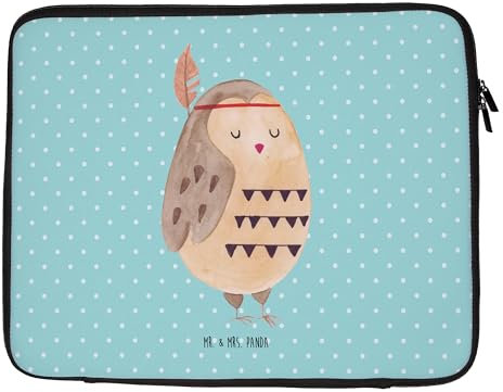 Mr. & Mrs. Panda 27 x 36 cm Notebook Tasche Eule Federschmuck - Geschenk, Owl, Notebook-Tasche, Dekoration, Waldtiere, entspannt,