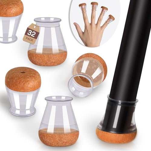 Small Chair Leg Floor Protectors Chair Leg Protectors for Hardwood Floors Felt Silicone Caps Strengthen Bottom Protection Non Slip Reduce Noise 32 Pack Clear Round Small Fit 1/2 ~ 3/4 (14~19mm)