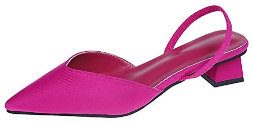 OALEEN Escarpin Femme Talon Carré Chaussures Ouverte Bride Arrière PU Cuir Bout Pointu Eté Soirée Rose Fushia 40