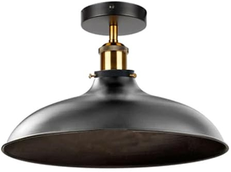 Black 36cm Semi Flush Ceiling Light Metal Dome Shade Hardwired Indoor | E27 vintage ceiling light fitting close to ceiling lamp for kitchen bedroom dining room living room hallway without bulb