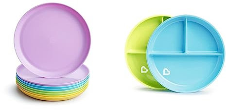 Munchkin 8 platos para comida para niños & Platos de ventosa divididos Stay Put, azul/verde, 2 Unidad (Paquete de 1)