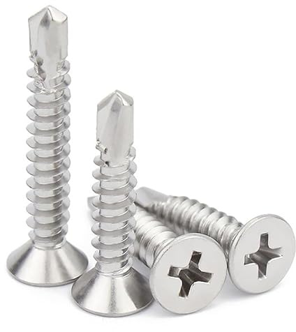 50 Pcs Self Drilling Countersunk Screws, 4.8 x 38mm Phillips Flathead, 304 Stainless Steel, Multi Purpose Self Tapping Screws for Metal Sheets, Wood, Drywall