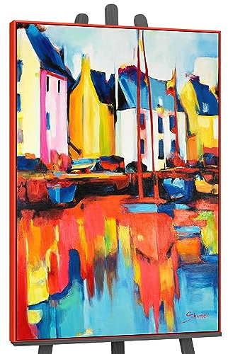YS-Art Abstrakt Design Acrylbild Yachten und Hafen handgemalt Bild bunt