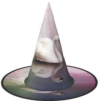 Weißer Schwan Druck Faltbare Spitze Erwachsene Hexen Hüte Zauberer Halloween Cosplay Zubehör Für Frauen